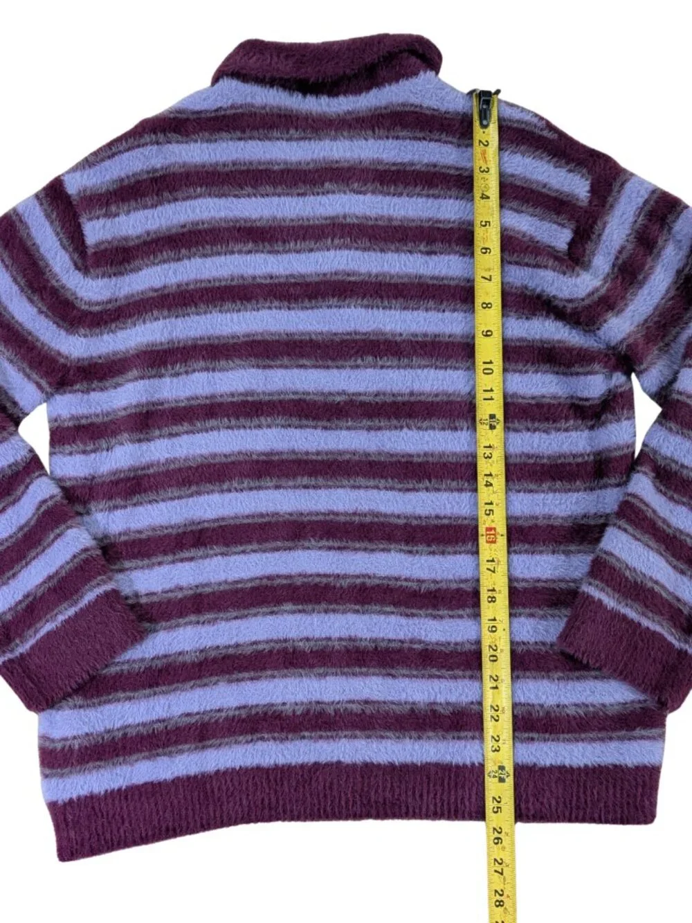 ZARA Mens Purple Striped Fuzzy Knit Polo Sweater Medium